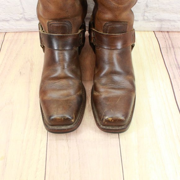 Vintage Frye Brown Leather Mid Calf Harness Western Boots Size 8.5 Medium - Picture 5 of 11